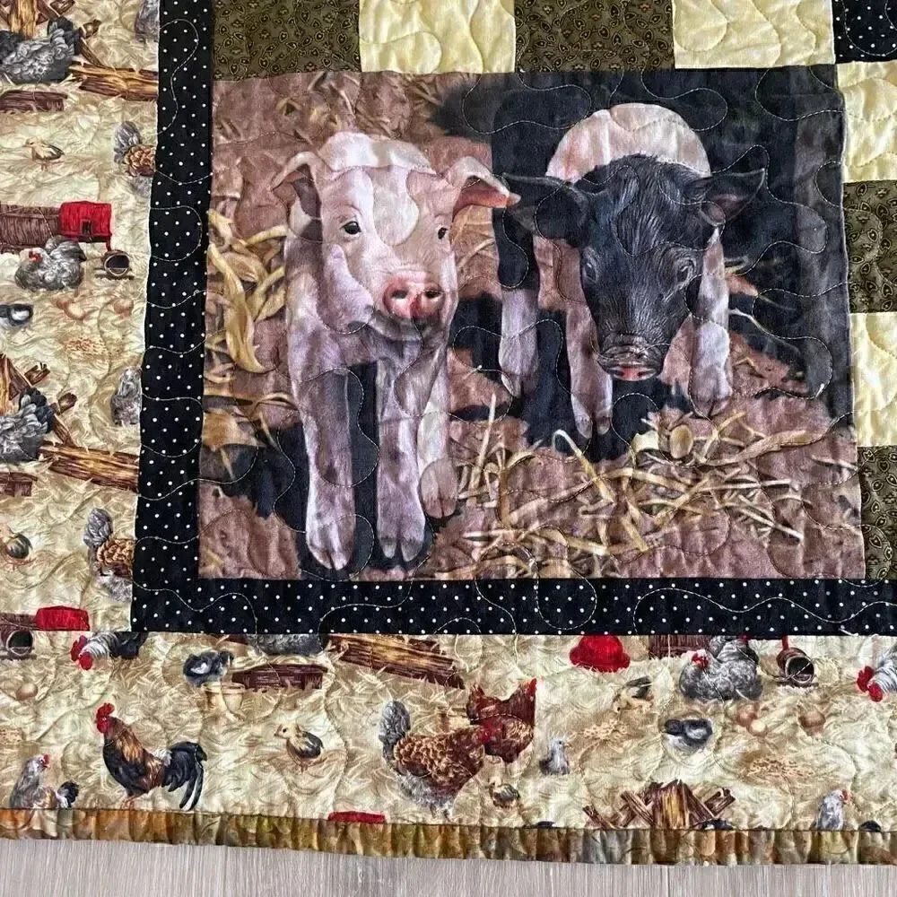 Handmade Baby Animals Cubs Quilt Multicolor Cotton One Size